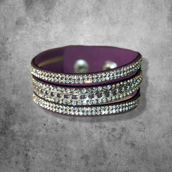 NEW Purple Silver Crystal Rhinestone Wrap Bracelet Adjustable Sparkly A24 - Picture 6 of 10